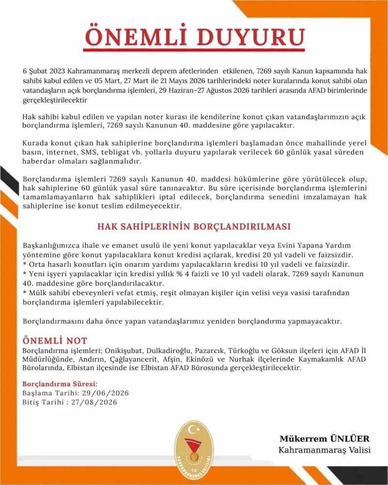 AFAD’dan deprem konutları için borçlandırma çağrısı