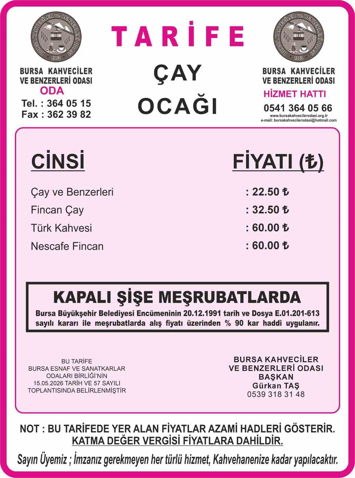Bursa’da çay ve kahve fiyatlarına yüzde 30 zam