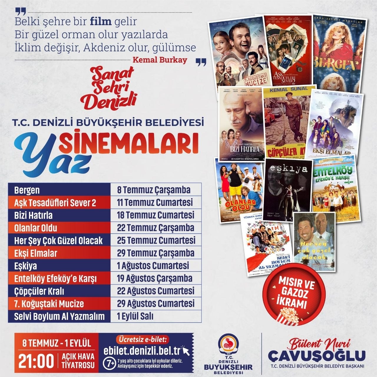 Denizli’de Açık Hava Sinema Günleri başlıyor