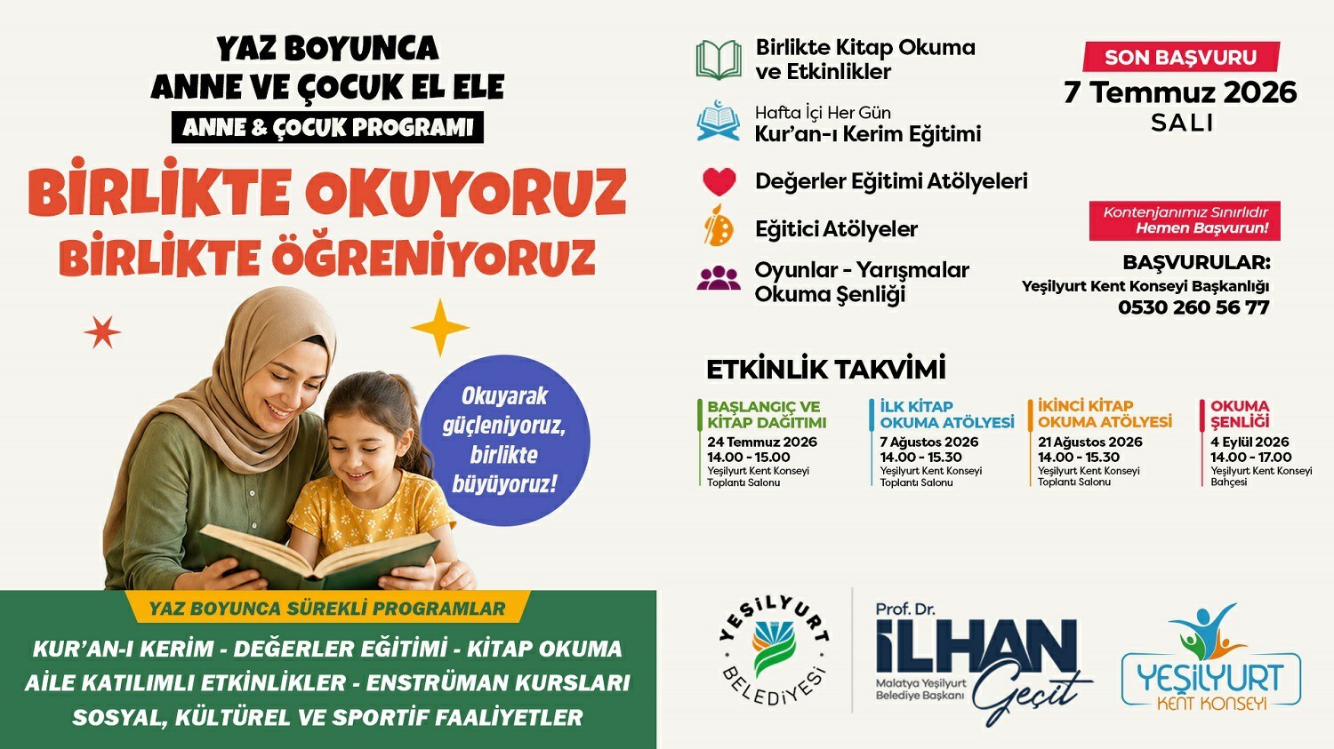 Yeşilyurt’ta "Birlikte Okuyoruz, Birlikte Eğleniyoruz" etkinlikleri başlıyor