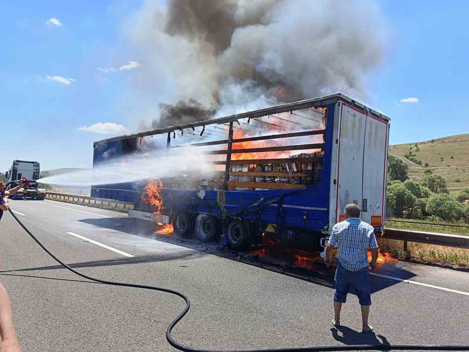 Boya yüklü tır dorsesi alev topuna döndü