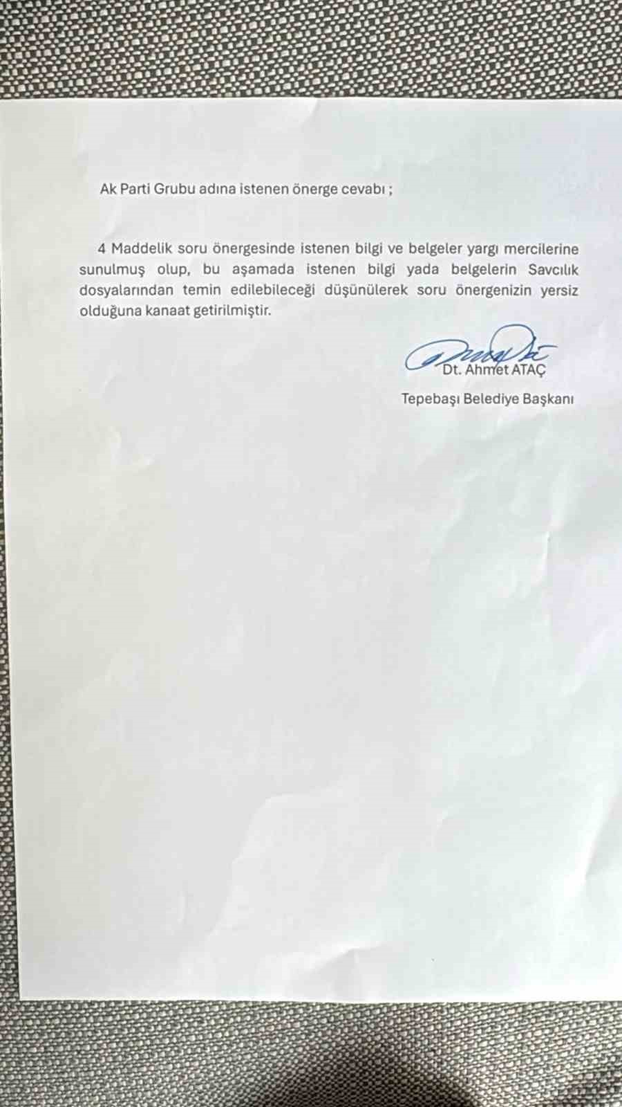Tepebaşı Belediyesi, AK Parti Grubu’nun 4 maddelik yazılı soru önergesini cevapsız bıraktı