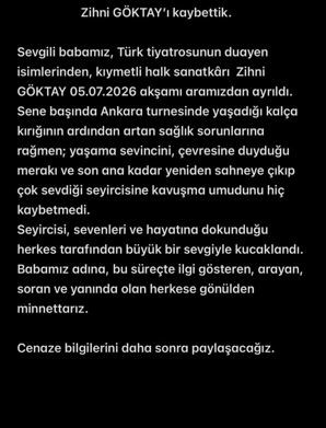 Oyuncu Zihni Göktay hayatını kaybetti
