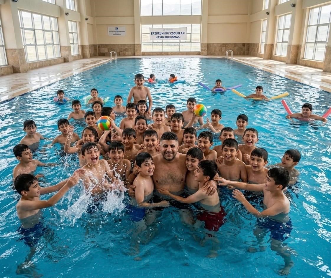 Erzurumlu iş insanından köy çocuklarına havuz jesti: 2 bin 500 çocuk ilk kez havuzla buluştu