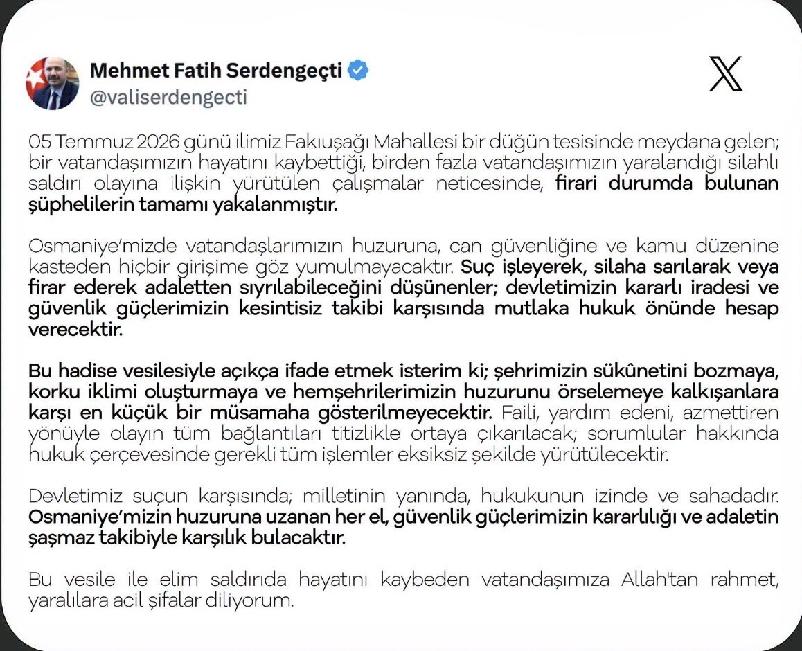 Osmaniye’de düğün salonundaki cinayette firari şüpheliler de yakalandı