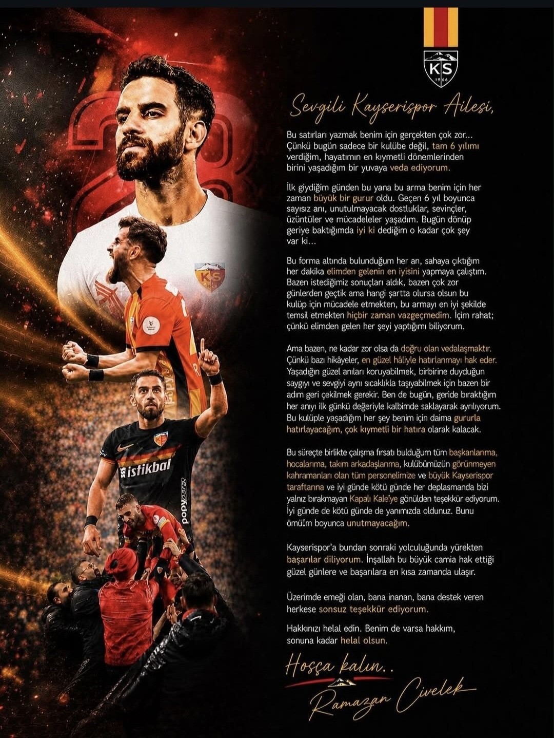 Ramazan Civelek Kayserispor’dan ayrıldı