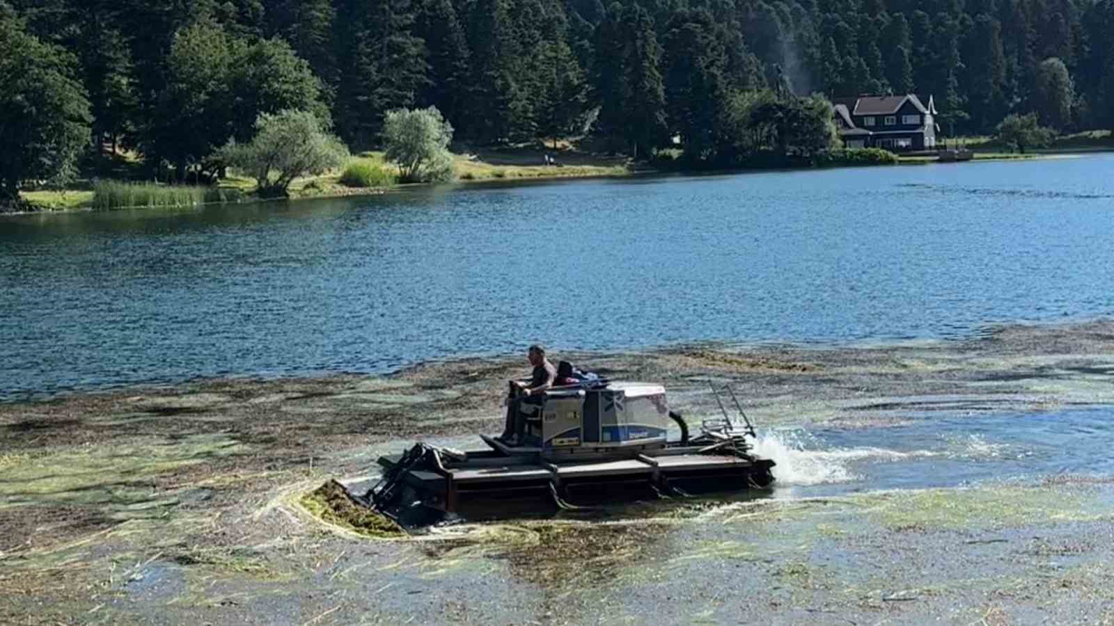 Bolu’nun doğa harikası Gölcük Tabiat Parkı’nın göl yüzeyi temizleniyor