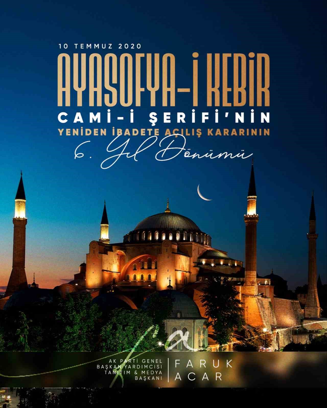 AK Parti Genel Başkan Yardımcısı Acar’dan Ayasofya paylaşımı