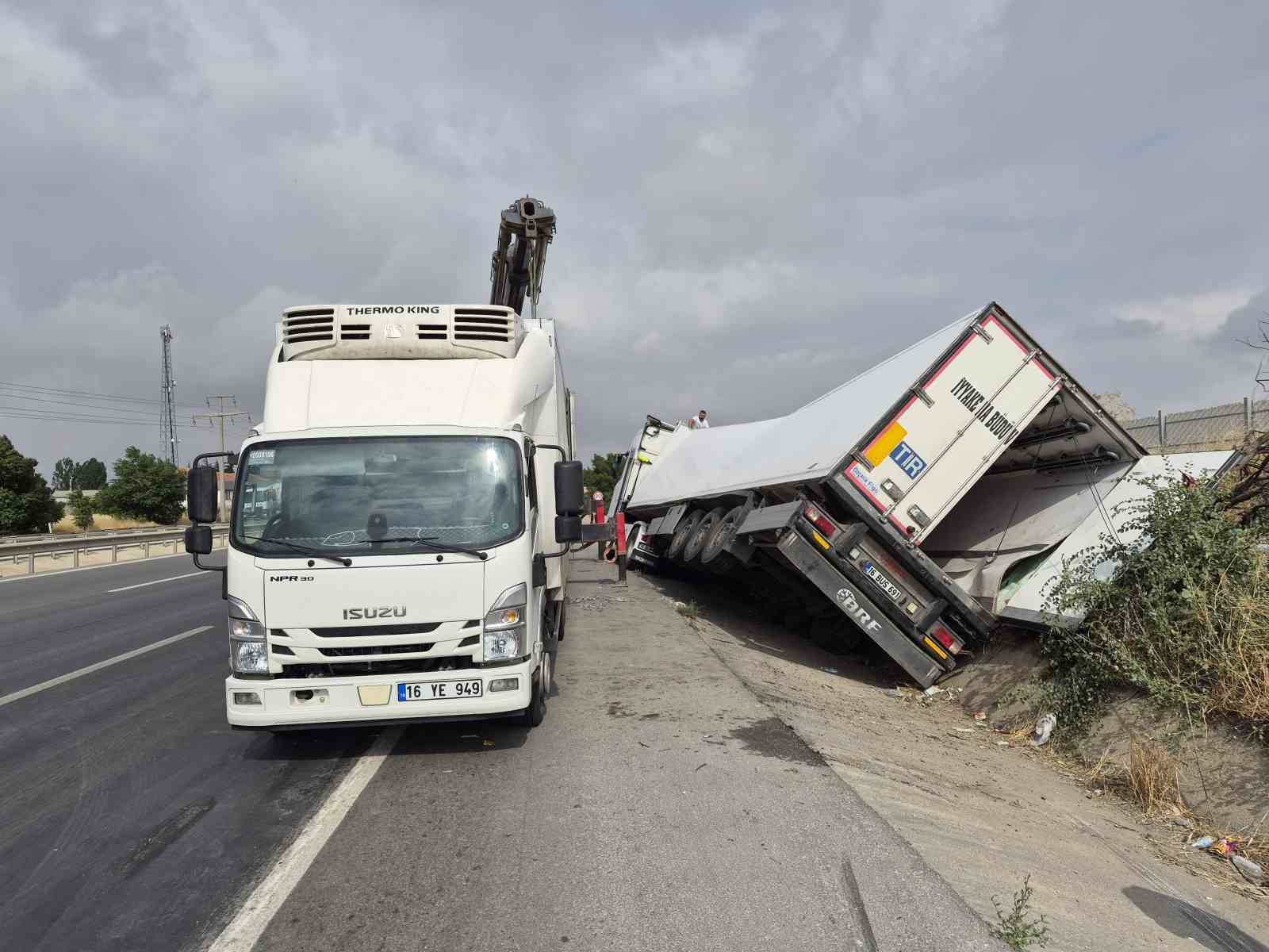 Et yüklü tır şarampole devrildi