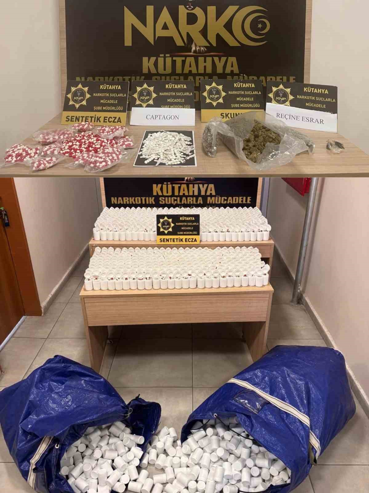 Kütahya’da uyuşturucu operasyonları: 106 bin sentetik ecza ele geçirildi