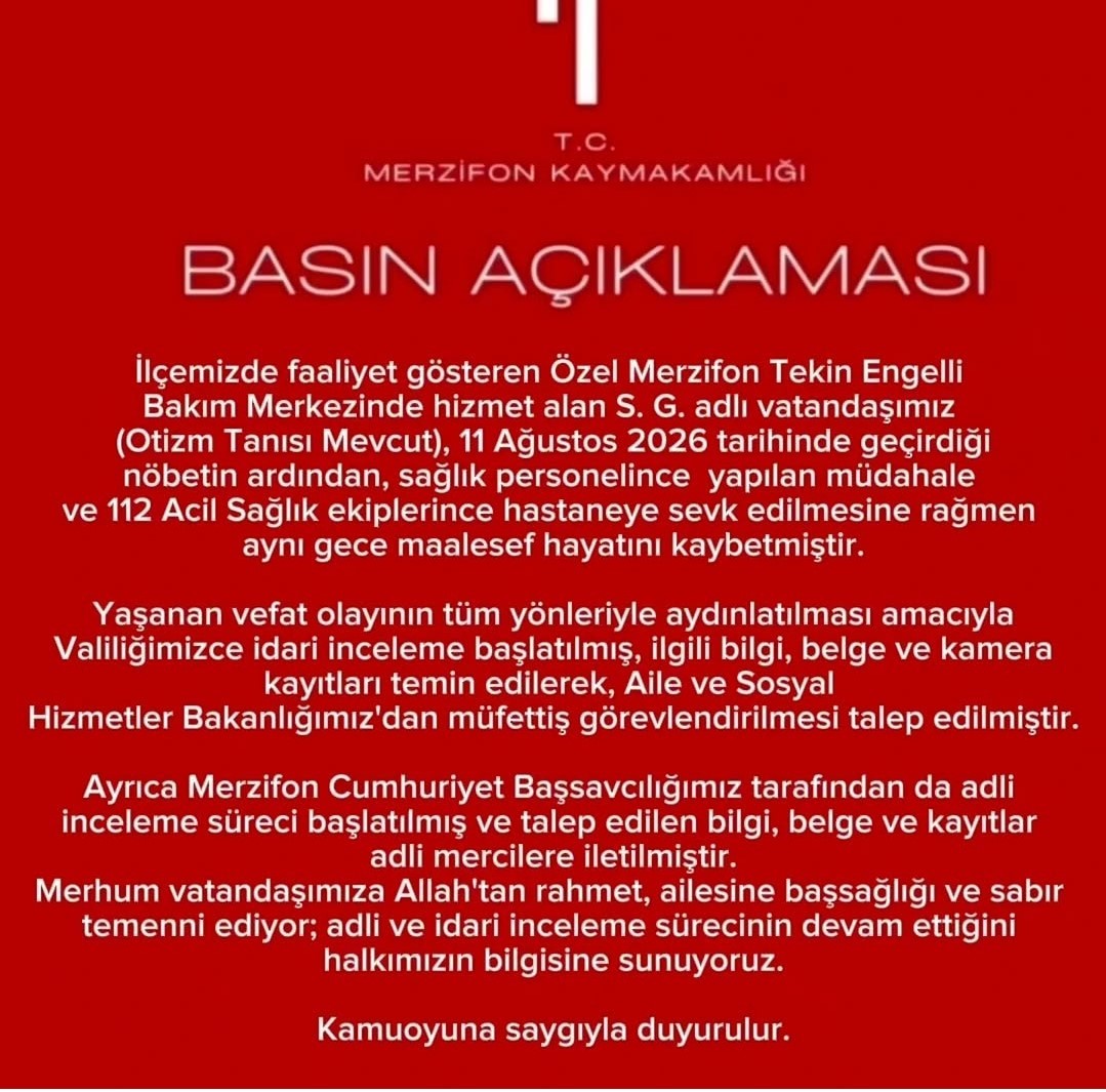 Amasya’da özel bakımevinde rahatsızlanan otizmli vatandaşın ölümüne inceleme