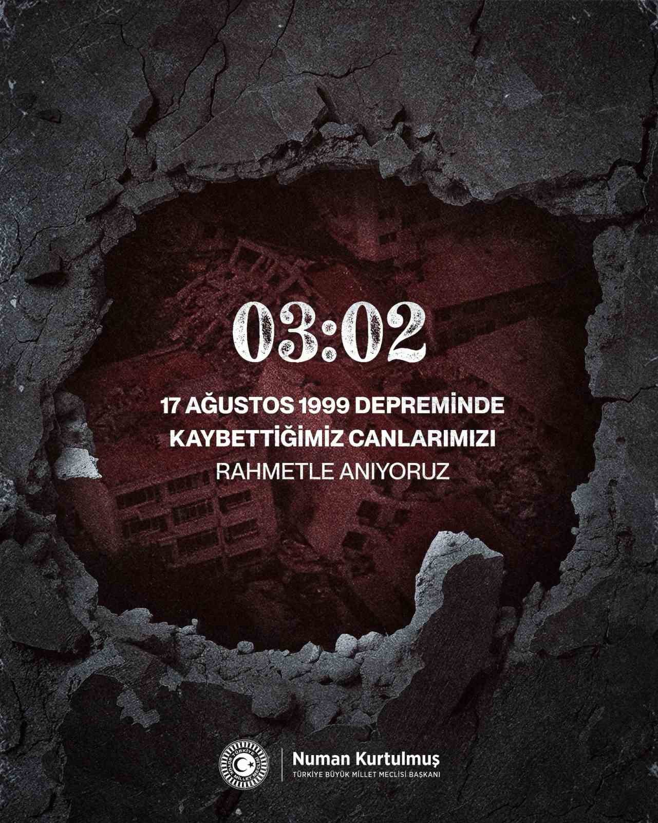 TBMM Başkanı Kurtulmuş: "(1999 Gölcük Depremi) Kaybettiğimiz canlarımızı aradan geçen yıllara rağmen unutmadık, unutmayacağız"