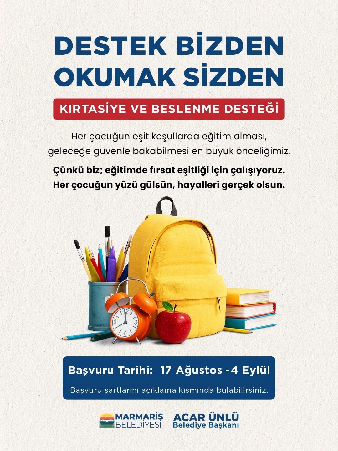 Marmaris Belediyesi’nden öğrencilere kırtasiye ve beslenme desteği