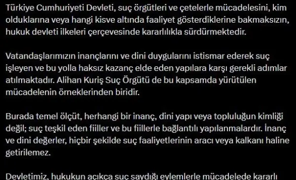 Bakan Gürlek: "İnanç ve dini değerler, hiçbir şekilde suç faaliyetlerinin aracı veya kalkanı haline getirilemez"