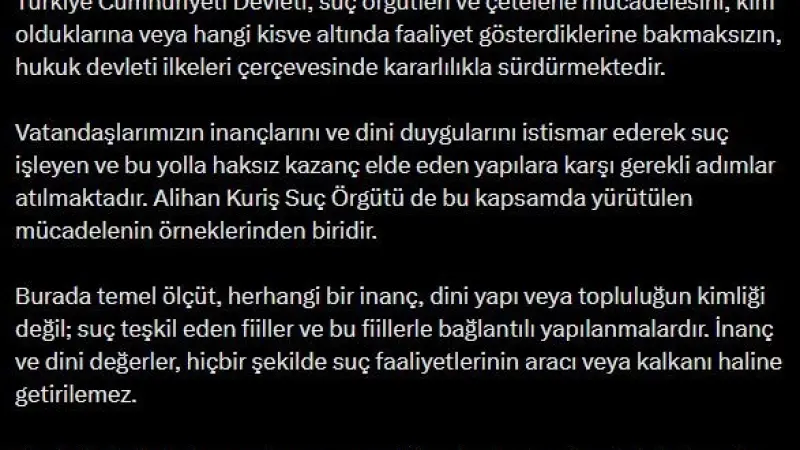 Bakan Gürlek: "İnanç ve dini değerler, hiçbir şekilde suç faaliyetlerinin aracı veya kalkanı haline getirilemez"